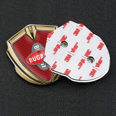 Bugatti Emblem Badge Self Adhesive Gold Red Carbon Crossed Logo