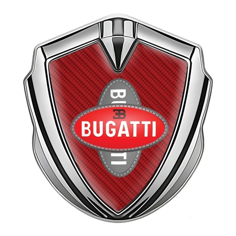 Bugatti Emblem Badge Self Adhesive Silver Red Carbon Crossed Logo