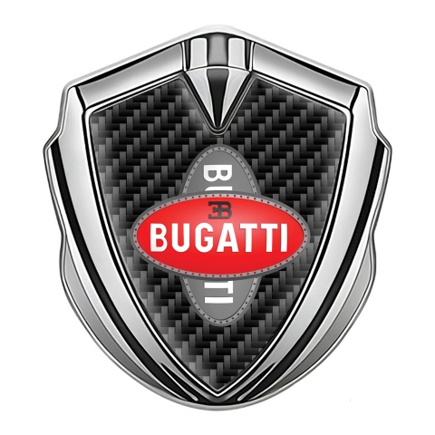 Bugatti Emblem Fender Badge Silver Black Carbon Crossed Logo Design