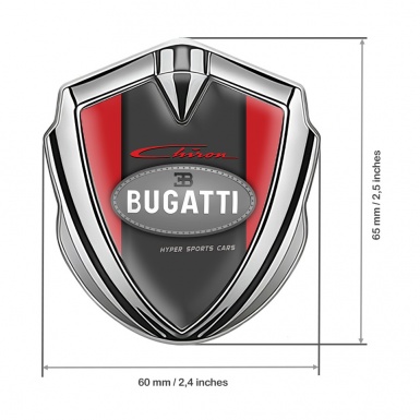 Bugatti Chiron Metal Emblem Badge Silver Red Frame Classic Logo