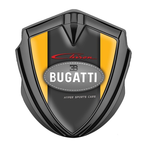 Bugatti Chiron Domed Emblem Badge Graphite Yellow Frame Classic Logo