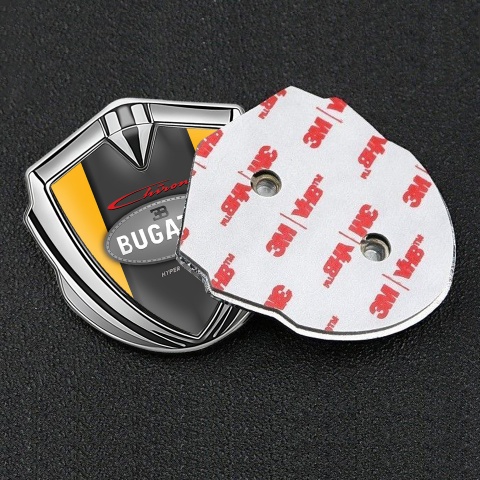 Bugatti Chiron Domed Emblem Badge Silver Yellow Frame Classic Logo