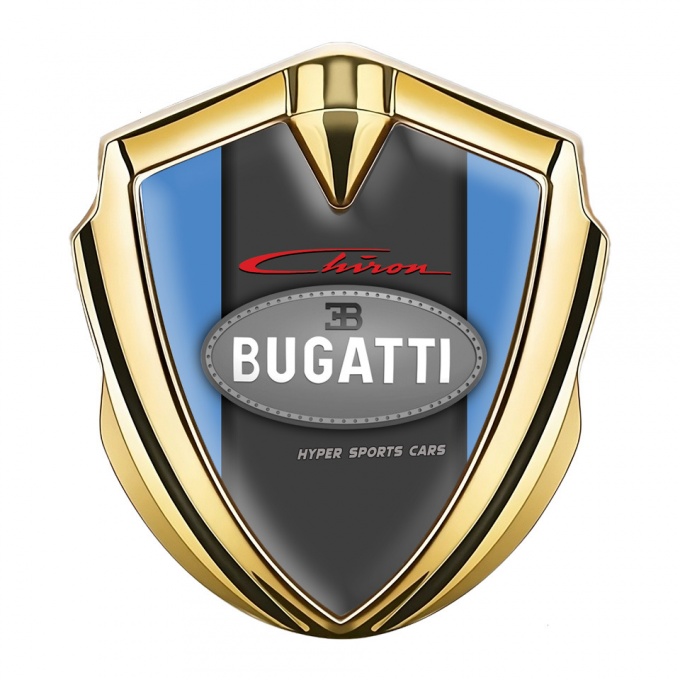 Bugatti Chiron Emblem Metal Badge Gold Glacial Blue Classic Logo