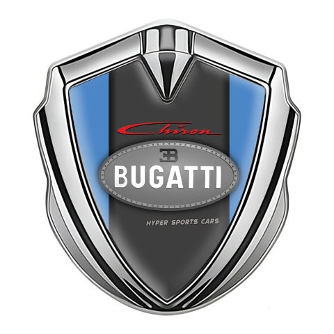 Bugatti Chiron Emblem Metal Badge Silver Glacial Blue Classic Logo