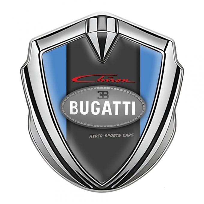 Bugatti Chiron Emblem Metal Badge Silver Glacial Blue Classic Logo
