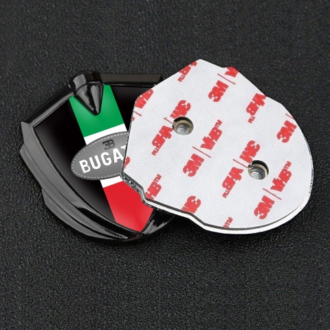 Bugatti Emblem Fender Badge Graphite Black Base Italian Flag Edition