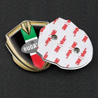 Bugatti Emblem Fender Badge Gold Black Base Italian Flag Edition