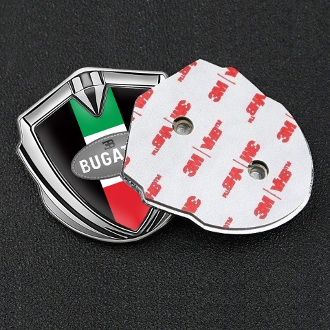 Bugatti Emblem Fender Badge Silver Black Base Italian Flag Edition