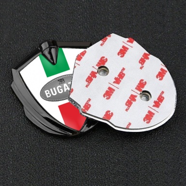 Bugatti Metal Emblem Self Adhesive Graphite White Base Italian Flag Edition