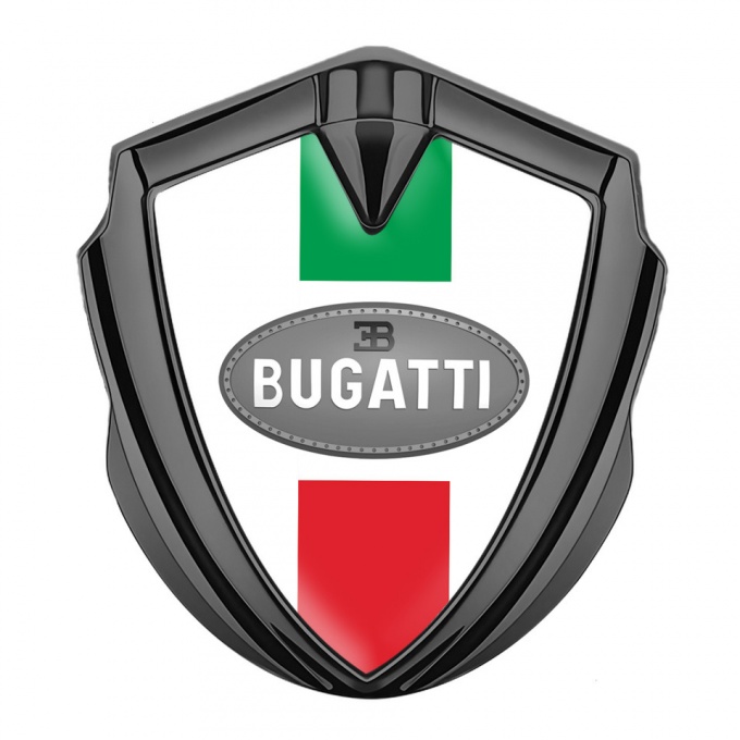 Bugatti Metal Emblem Self Adhesive Graphite White Base Italian Flag Edition