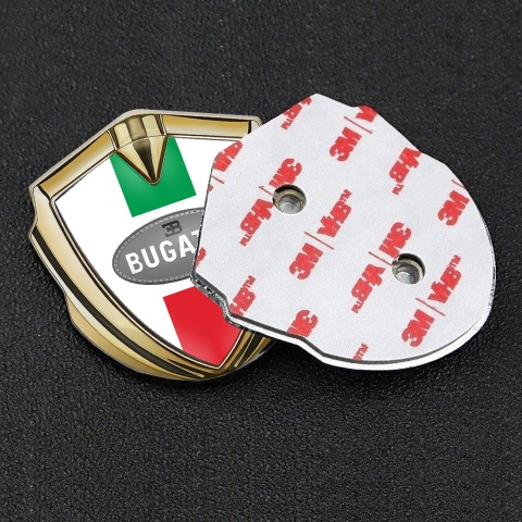Bugatti Metal Emblem Self Adhesive Gold White Base Italian Flag Edition