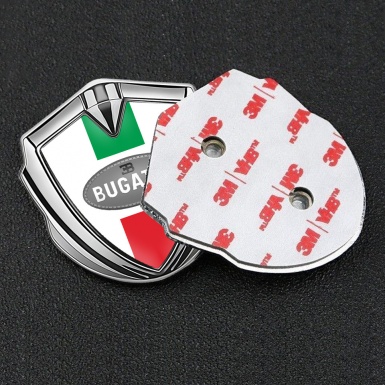 Bugatti Metal Emblem Self Adhesive Silver White Base Italian Flag Edition