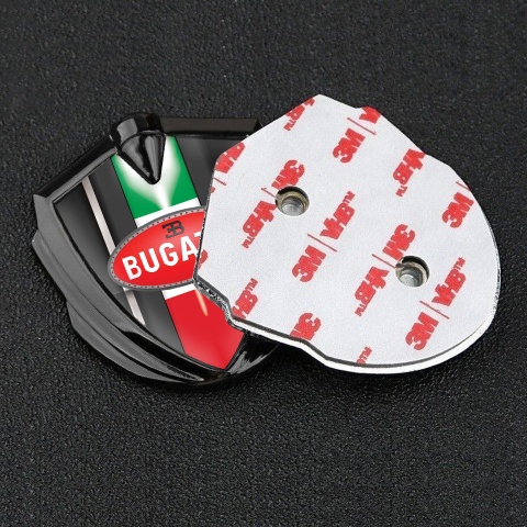 Bugatti Fender Emblem Badge Graphite White Stripe Italian Flag Edition