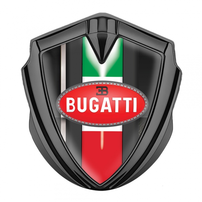 Bugatti Fender Emblem Badge Graphite White Stripe Italian Flag Edition