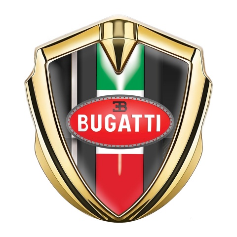 Bugatti Fender Emblem Badge Gold White Stripe Italian Flag Edition