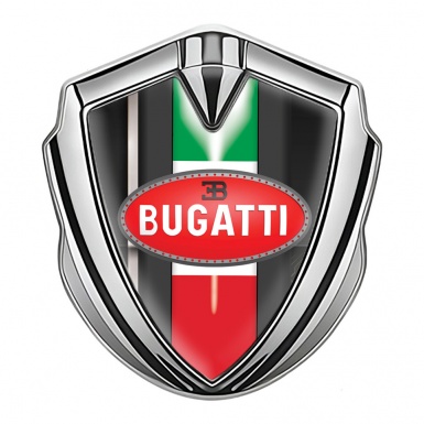 Bugatti Fender Emblem Badge Silver White Stripe Italian Flag Edition