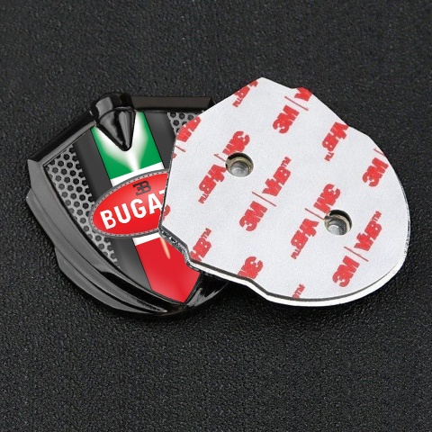 Bugatti Emblem Trunk Badge Graphite Hexagon Frame Italian Flag Design