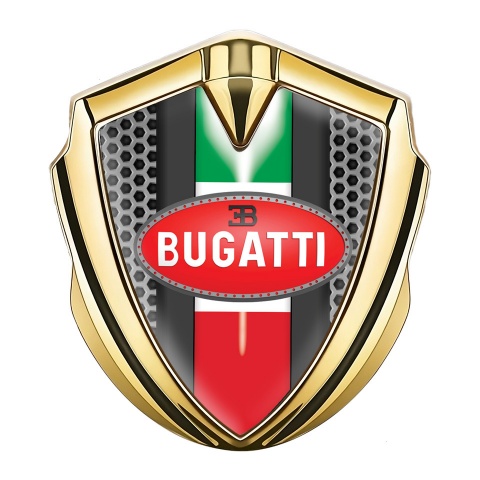 Bugatti Emblem Trunk Badge Gold Hexagon Frame Italian Flag Design