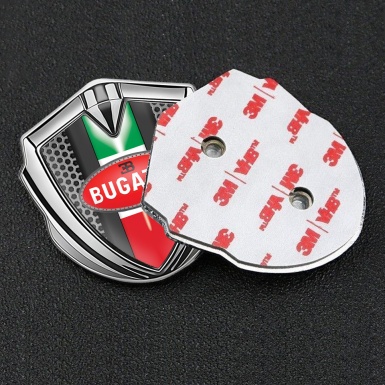 Bugatti Emblem Trunk Badge Silver Hexagon Frame Italian Flag Design