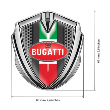 Bugatti Emblem Trunk Badge Silver Hexagon Frame Italian Flag Design