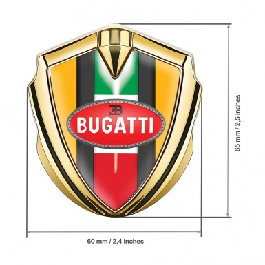 Bugatti Metal Emblem Badge Gold Yellow Base Italian Flag Edition