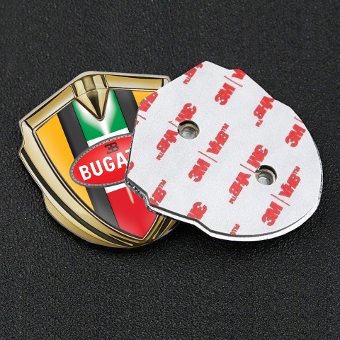 Bugatti Metal Emblem Badge Gold Yellow Base Italian Flag Edition