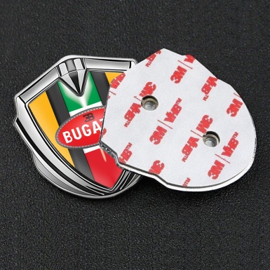 Bugatti Metal Emblem Badge Silver Yellow Base Italian Flag Edition