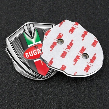 Bugatti Domed Emblem Badge Silver Light Carbon Italian Flag Edition