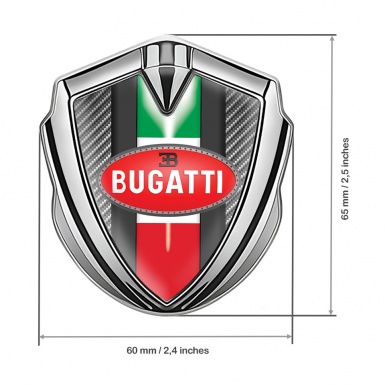 Bugatti Domed Emblem Badge Silver Light Carbon Italian Flag Edition