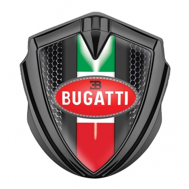 Bugatti Emblem Ornament Badge Graphite Metal Grate Italian Flag Edition