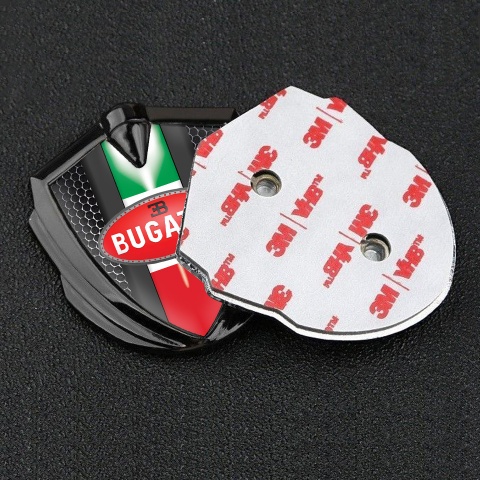 Bugatti Emblem Ornament Badge Graphite Metal Grate Italian Flag Edition