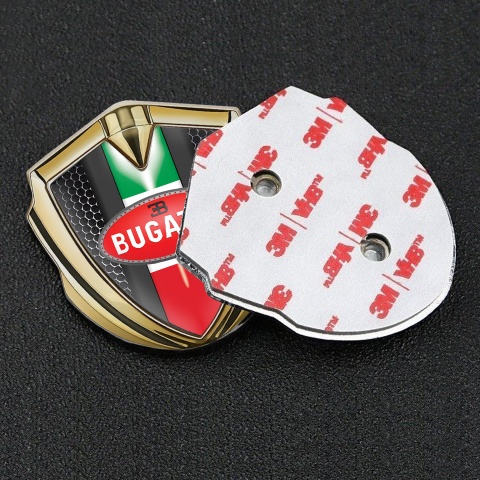 Bugatti Emblem Ornament Badge Gold Metal Grate Italian Flag Edition