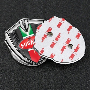 Bugatti Emblem Ornament Badge Silver Metal Grate Italian Flag Edition