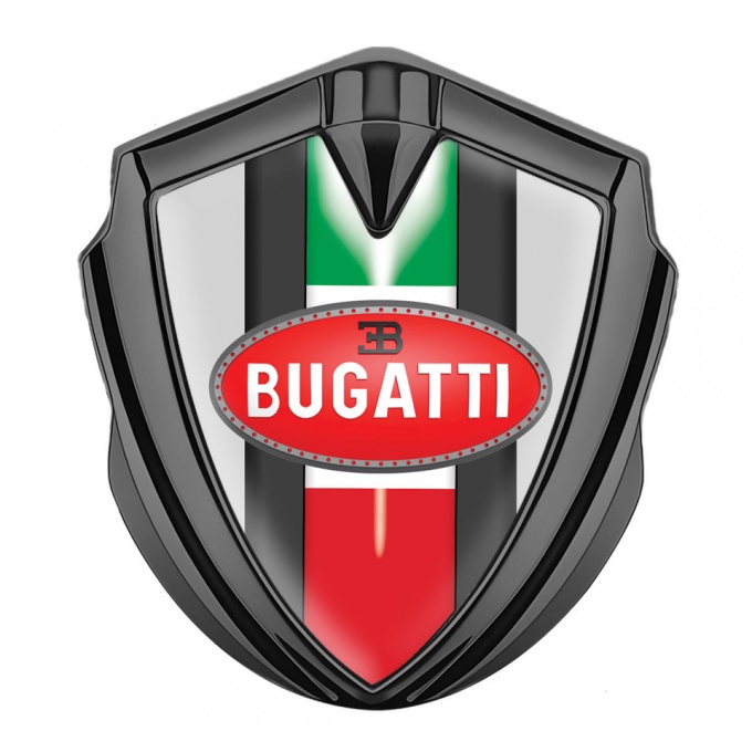 Bugatti Emblem Metal Badge Graphite Moon Grey Italian Flag Edition