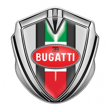 Bugatti Emblem Metal Badge Silver Moon Grey Italian Flag Edition