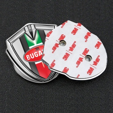 Bugatti Emblem Metal Badge Silver Moon Grey Italian Flag Edition