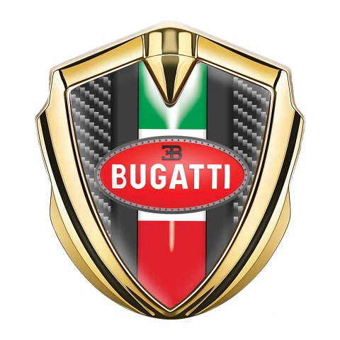 Bugatti 3d Emblem Badge Gold Dark Carbon Italian Flag Edition