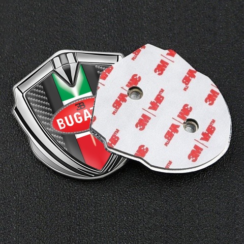 Bugatti 3d Emblem Badge Silver Dark Carbon Italian Flag Edition