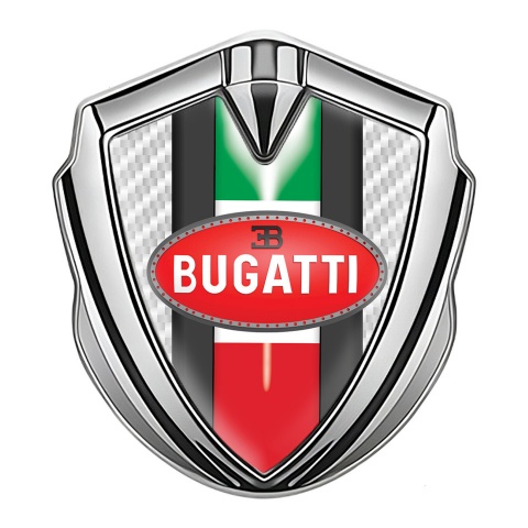 Bugatti Silicon Emblem Badge Silver White Carbon Italian Flag Edition