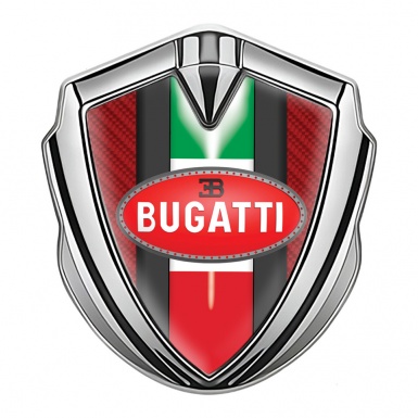 Bugatti Emblem Car Badge Silver Red Carbon Italian Flag Edition