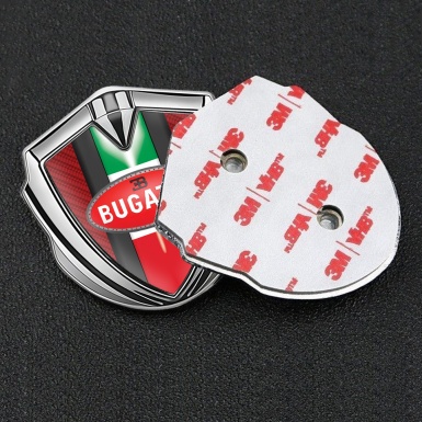 Bugatti Emblem Car Badge Silver Red Carbon Italian Flag Edition