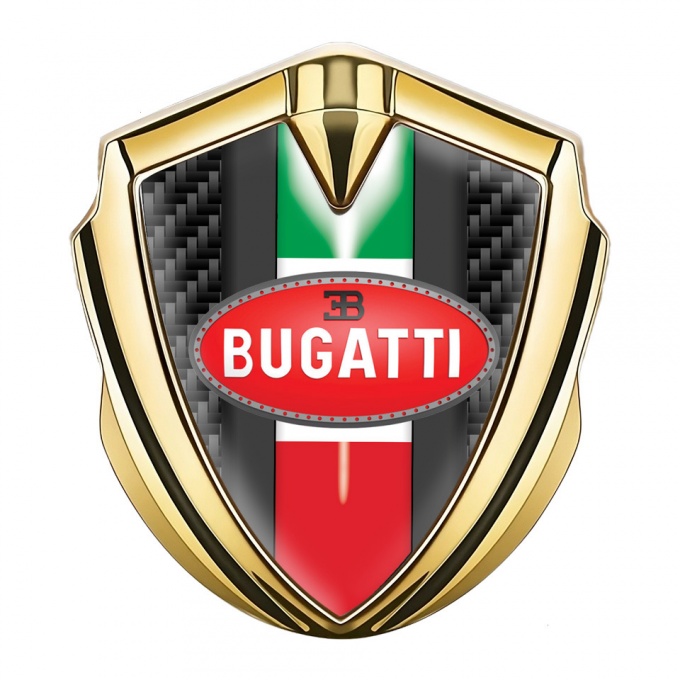 Bugatti Emblem Silicon Badge Gold Black Carbon Italian Flag Design