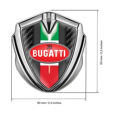 Bugatti Emblem Silicon Badge Silver Black Carbon Italian Flag Design