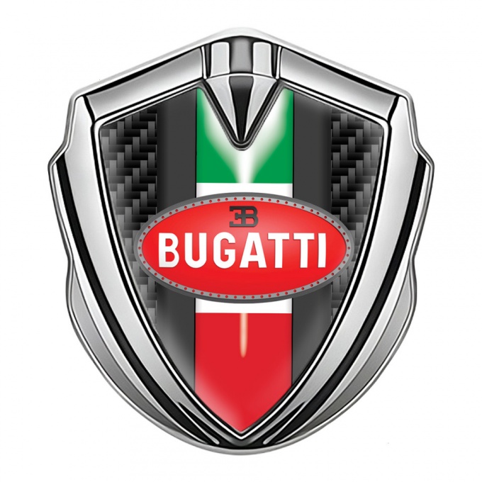 Bugatti Emblem Silicon Badge Silver Black Carbon Italian Flag Design