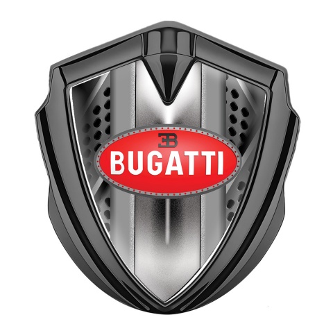 Bugatti Metal Domed Emblem Graphite Iron Effect Classic Oval Logo Design