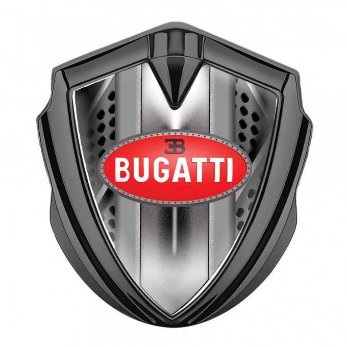 Bugatti Metal Domed Emblem Graphite Iron Effect Classic Oval Logo Design