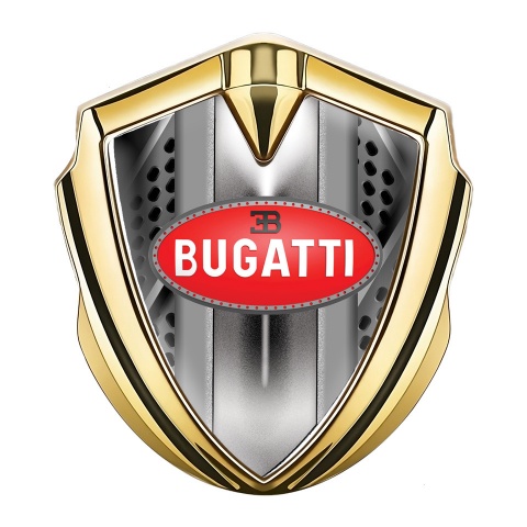 Bugatti Metal Domed Emblem Gold Iron Effect Classic Oval Logo Design