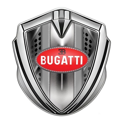 Bugatti Metal Domed Emblem Silver Iron Effect Classic Oval Logo Design