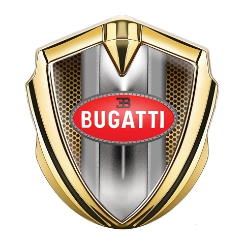 Bugatti Emblem Badge Self Adhesive Gold Orange Grate Italian Motif