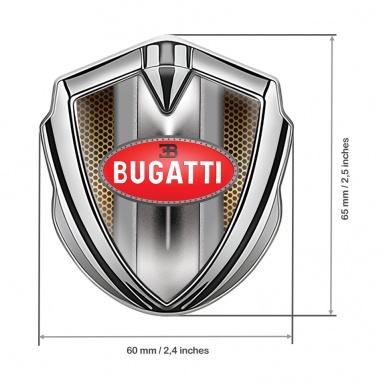 Bugatti Emblem Badge Self Adhesive Silver Orange Grate Italian Motif